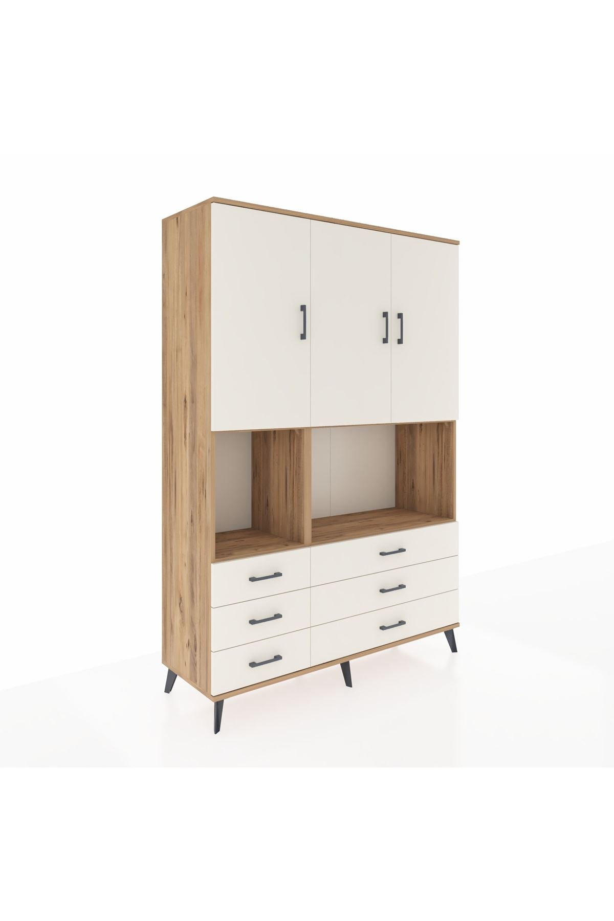 Hyperion Dolap 6 Raflı 6 Çekmeceli 3 Kapaklı 132x44x195 Çam-Aytaşı/Aytaşı