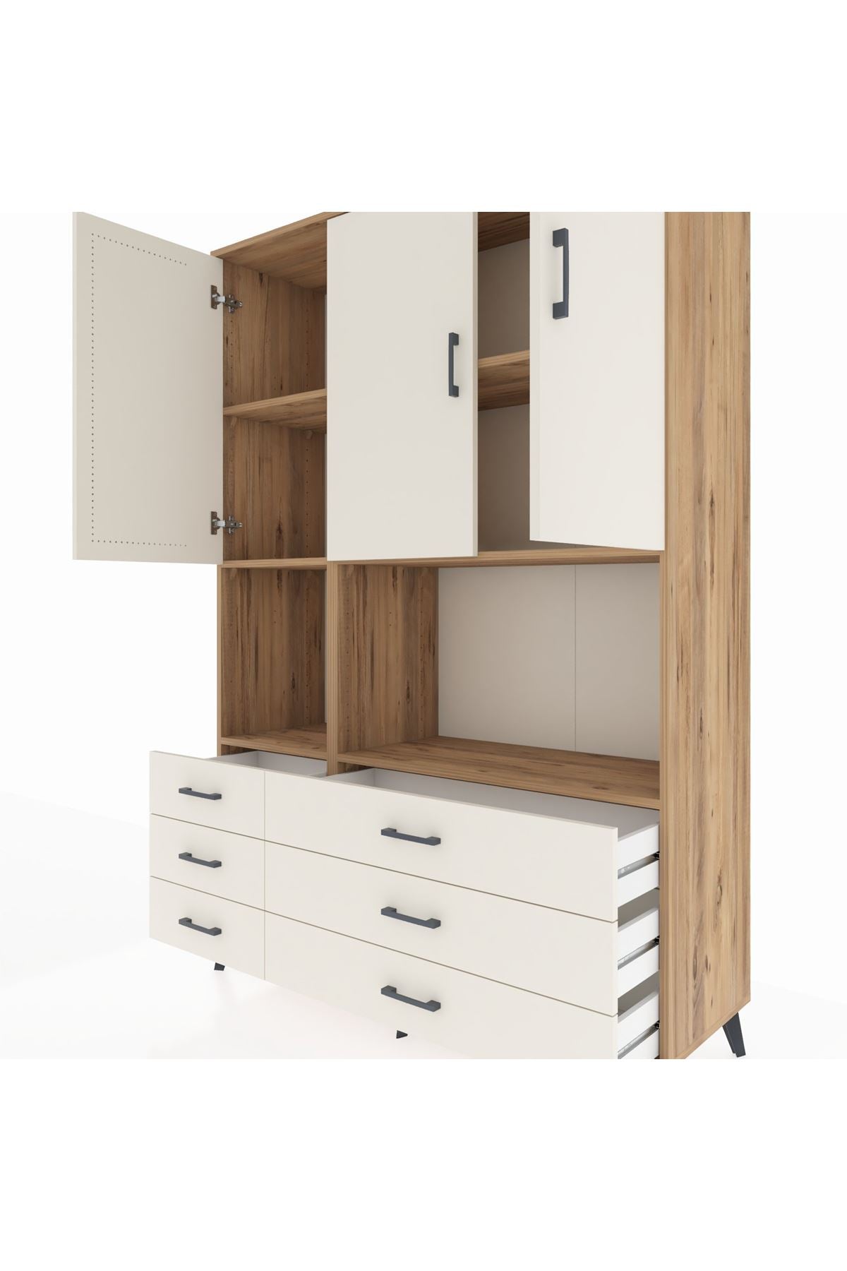 Hyperion Dolap 6 Raflı 6 Çekmeceli 3 Kapaklı 132x44x195 Çam-Aytaşı/Aytaşı