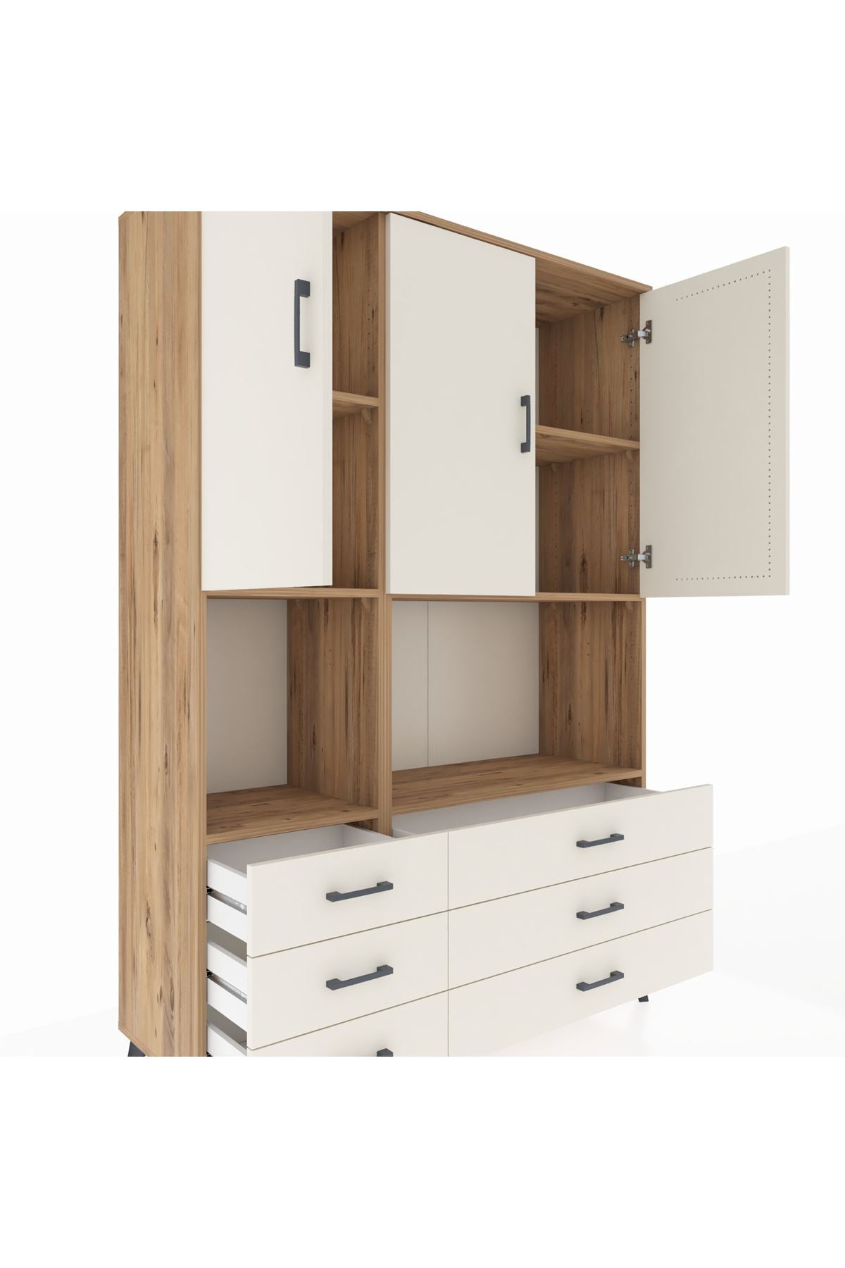 Hyperion Dolap 6 Raflı 6 Çekmeceli 3 Kapaklı 132x44x195 Çam-Aytaşı/Aytaşı