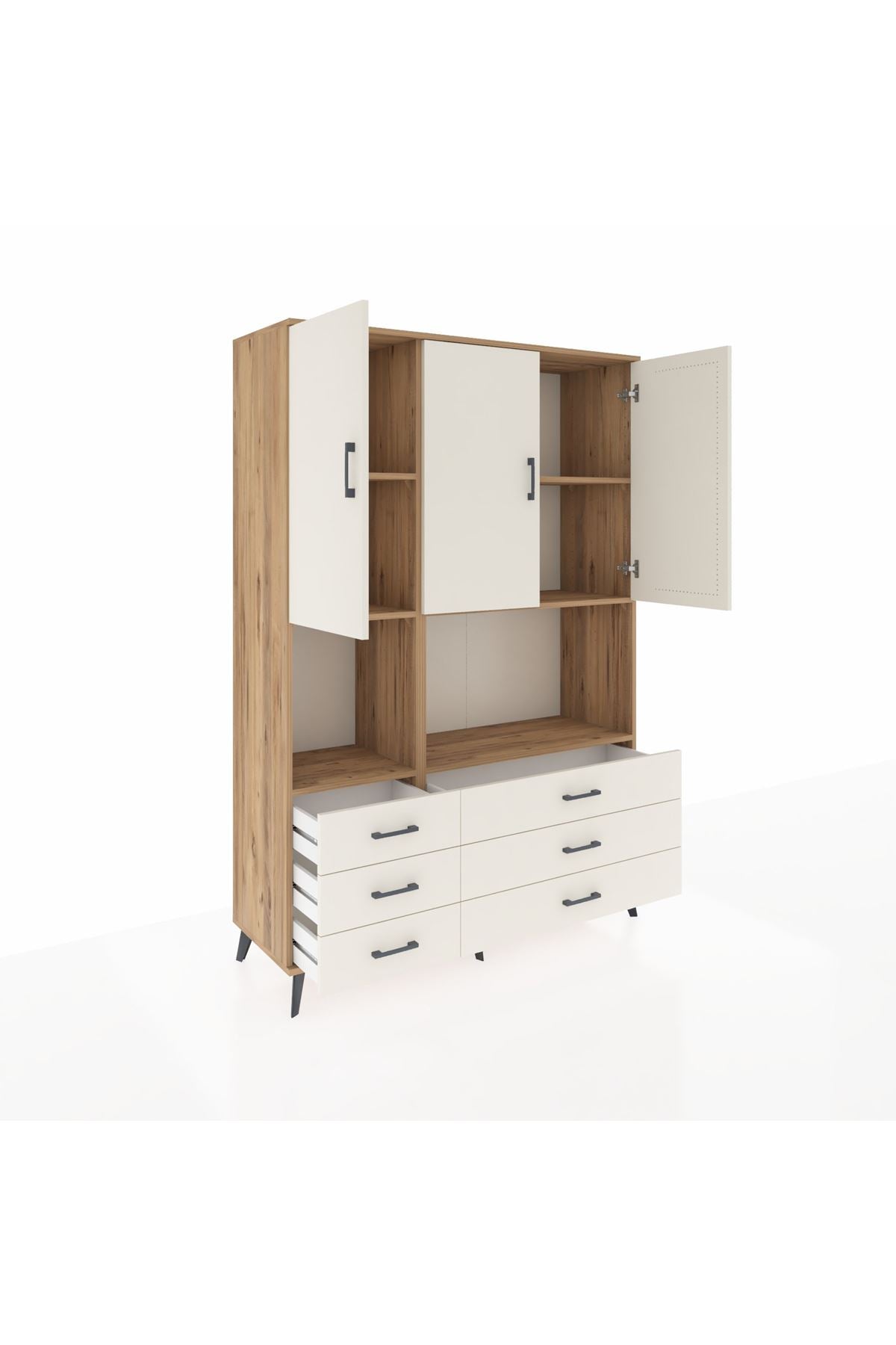 Hyperion Dolap 6 Raflı 6 Çekmeceli 3 Kapaklı 132x44x195 Çam-Aytaşı/Aytaşı
