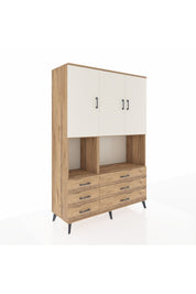 Hyperion Dolap 6 Raflı 6 Çekmeceli 3 Kapaklı 132x44x195 Çam-Aytaşı/Çam