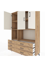 Hyperion Dolap 6 Raflı 6 Çekmeceli 3 Kapaklı 132x44x195 Çam-Aytaşı/Çam