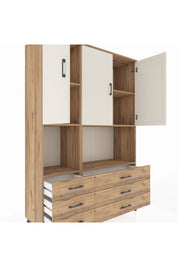 Hyperion Dolap 6 Raflı 6 Çekmeceli 3 Kapaklı 132x44x195 Çam-Aytaşı/Çam