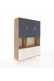 Hyperion Dolap 6 Raflı 6 Çekmeceli 3 Kapaklı 132x44x195 Çam-Antrasit/Aytaşı