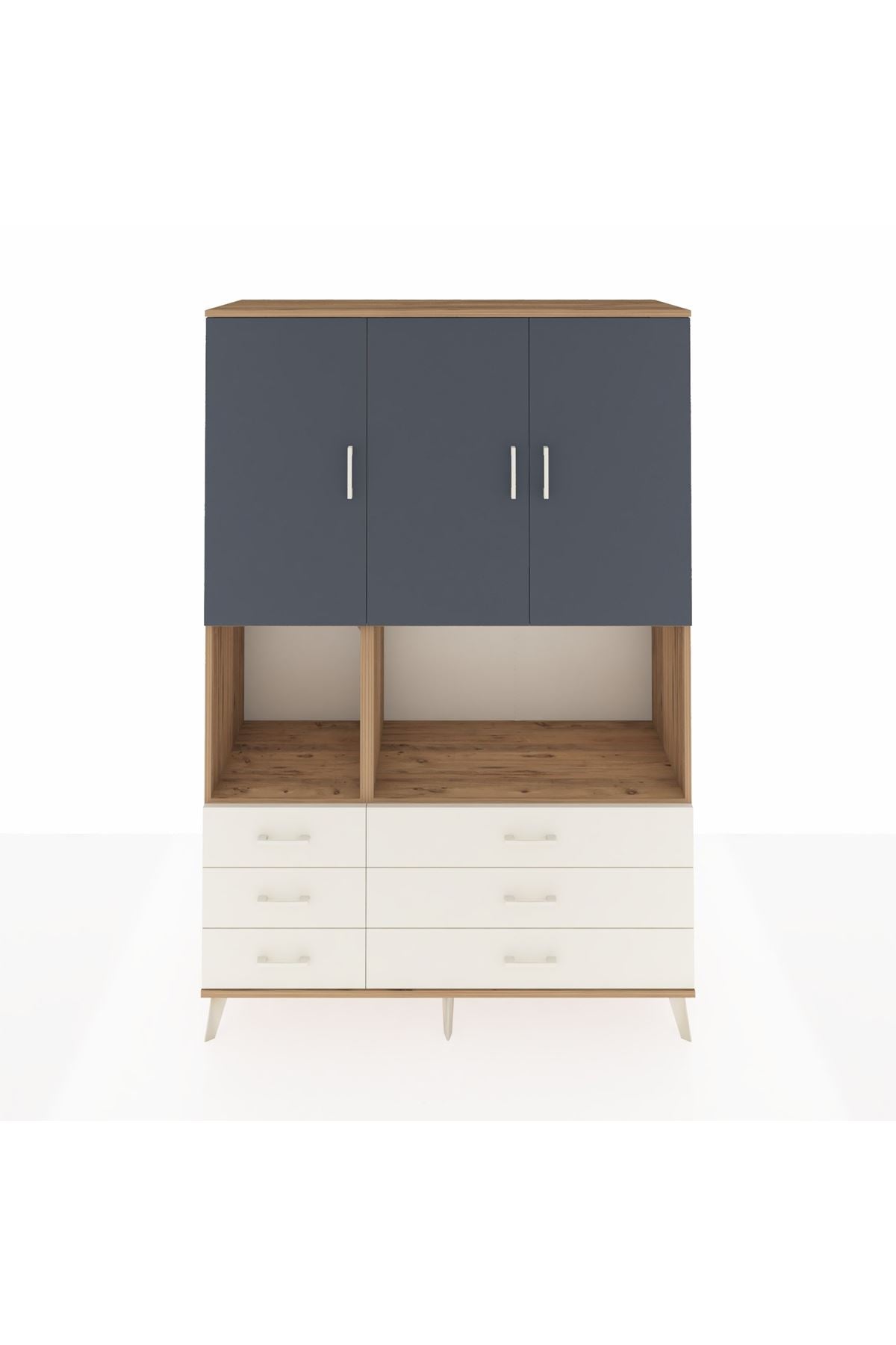 Hyperion Dolap 6 Raflı 6 Çekmeceli 3 Kapaklı 132x44x195 Çam-Antrasit/Aytaşı