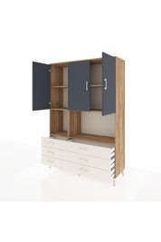 Hyperion Dolap 6 Raflı 6 Çekmeceli 3 Kapaklı 132x44x195 Çam-Antrasit/Aytaşı