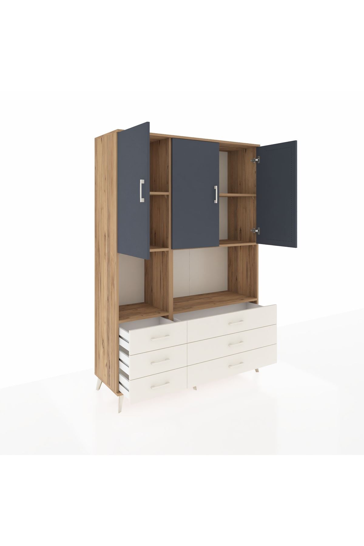 Hyperion Dolap 6 Raflı 6 Çekmeceli 3 Kapaklı 132x44x195 Çam-Antrasit/Aytaşı