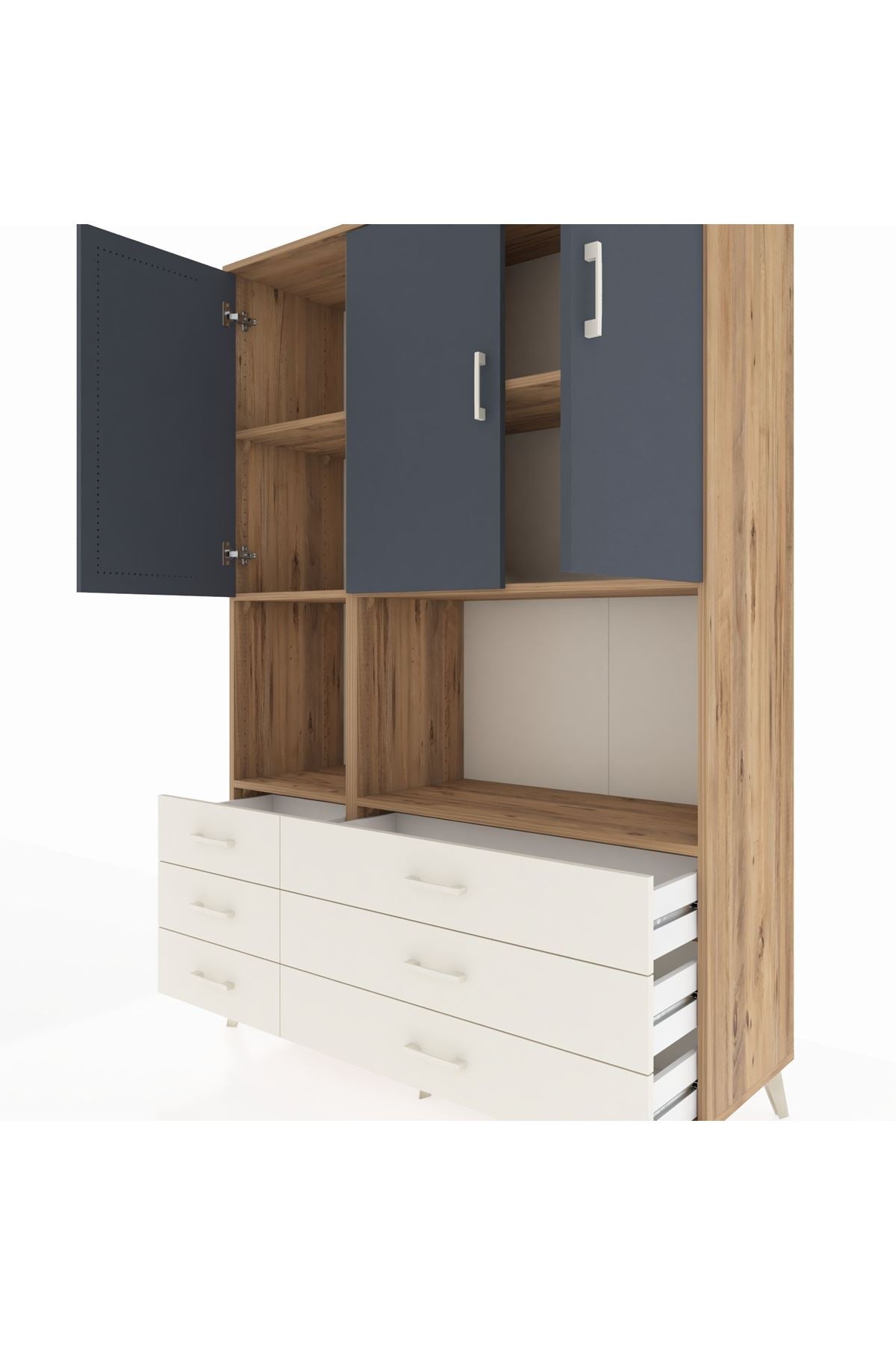 Hyperion Dolap 6 Raflı 6 Çekmeceli 3 Kapaklı 132x44x195 Çam-Antrasit/Aytaşı