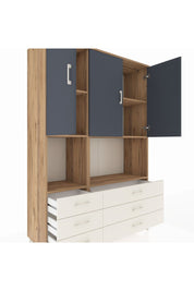 Hyperion Dolap 6 Raflı 6 Çekmeceli 3 Kapaklı 132x44x195 Çam-Antrasit/Aytaşı