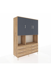 Hyperion Dolap 6 Raflı 6 Çekmeceli 3 Kapaklı 132x44x195 Çam-Antrasit/Çam