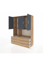 Hyperion Dolap 6 Raflı 6 Çekmeceli 3 Kapaklı 132x44x195 Çam-Antrasit/Çam