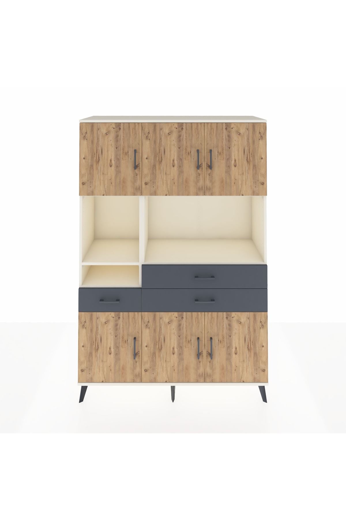 Hyperion Dolap 9 Raflı 3 Çekmeceli 6 Kapaklı 132x44x195 Aytaşı-Çam/Antrasit