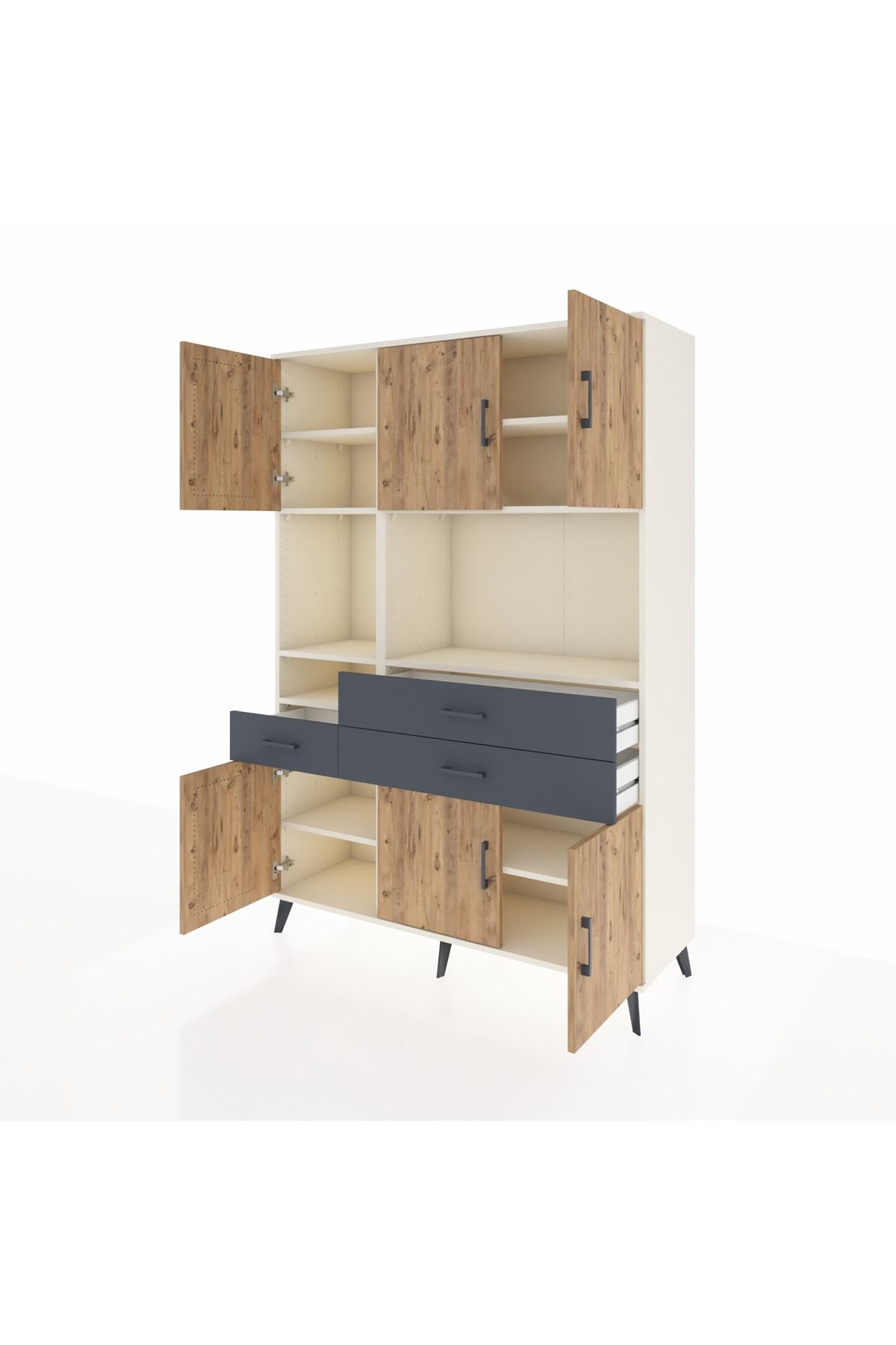 Hyperion Dolap 9 Raflı 3 Çekmeceli 6 Kapaklı 132x44x195 Aytaşı-Çam/Antrasit