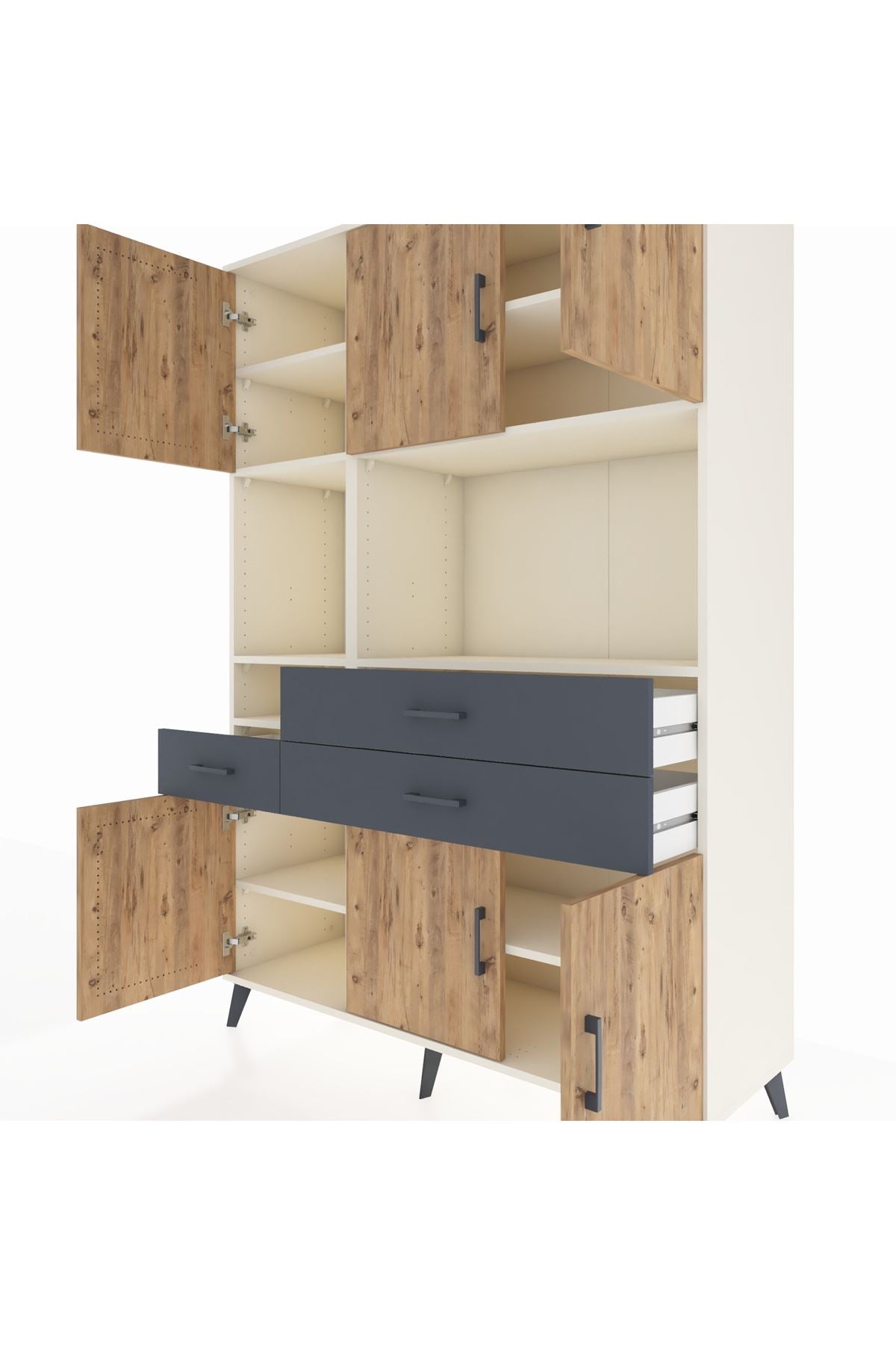 Hyperion Dolap 9 Raflı 3 Çekmeceli 6 Kapaklı 132x44x195 Aytaşı-Çam/Antrasit