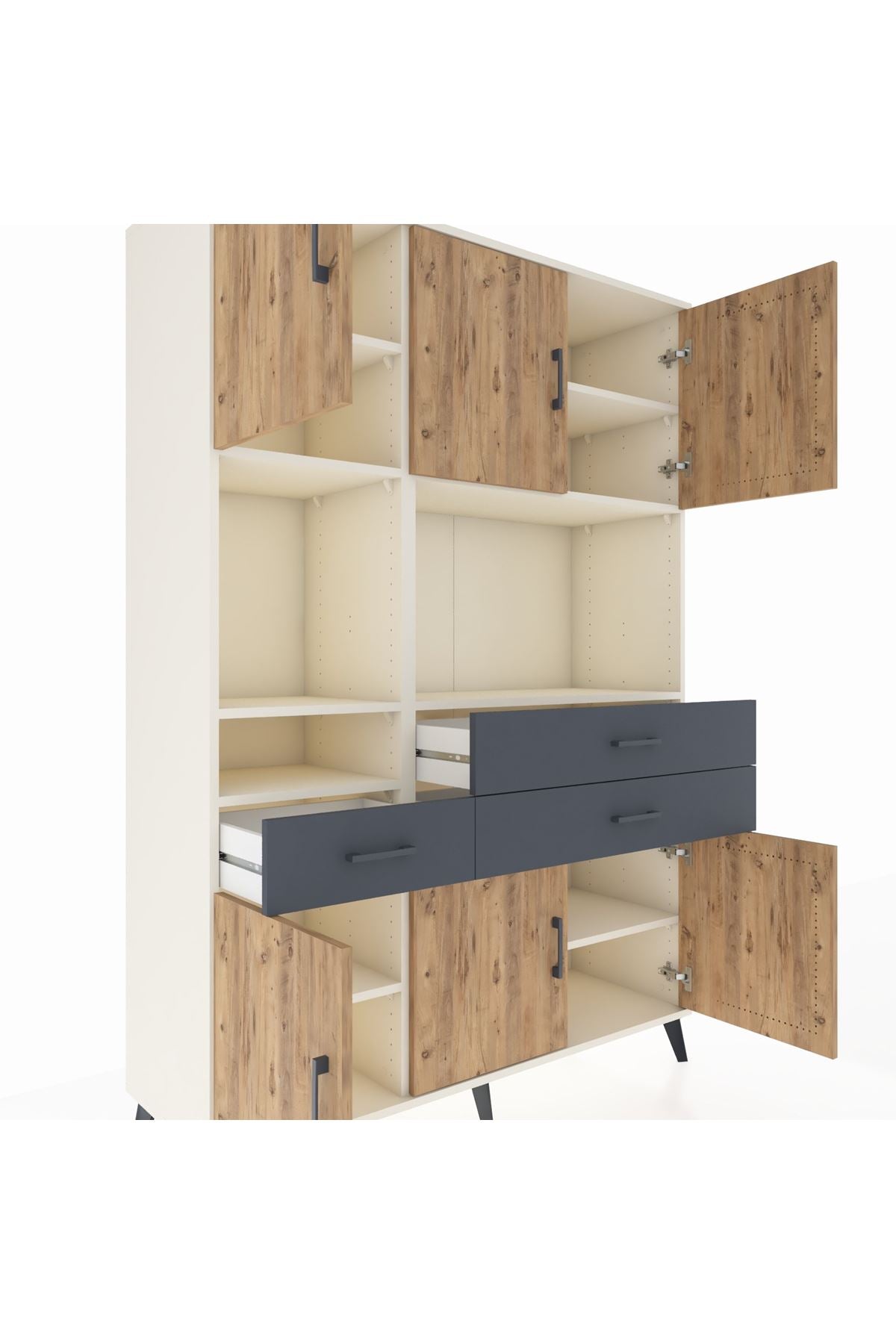 Hyperion Dolap 9 Raflı 3 Çekmeceli 6 Kapaklı 132x44x195 Aytaşı-Çam/Antrasit