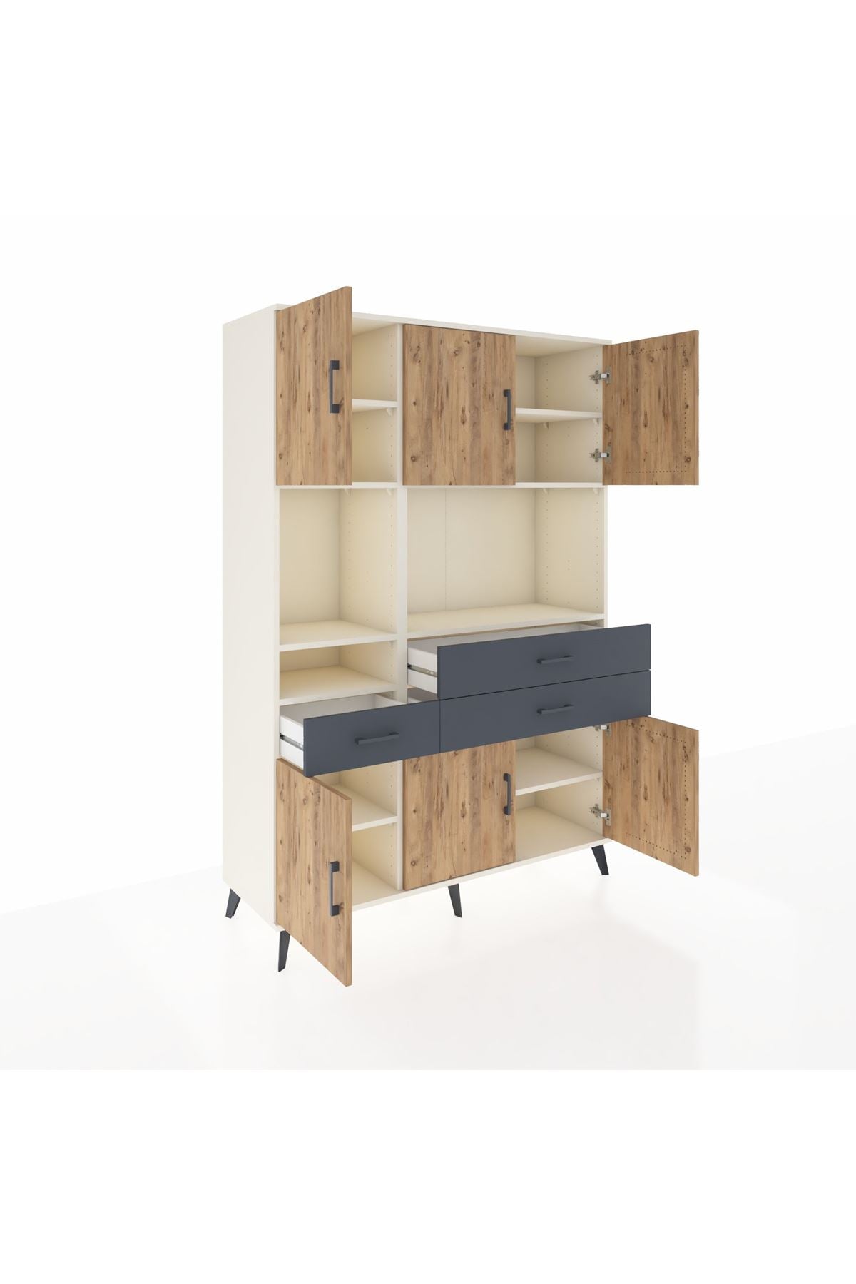 Hyperion Dolap 9 Raflı 3 Çekmeceli 6 Kapaklı 132x44x195 Aytaşı-Çam/Antrasit