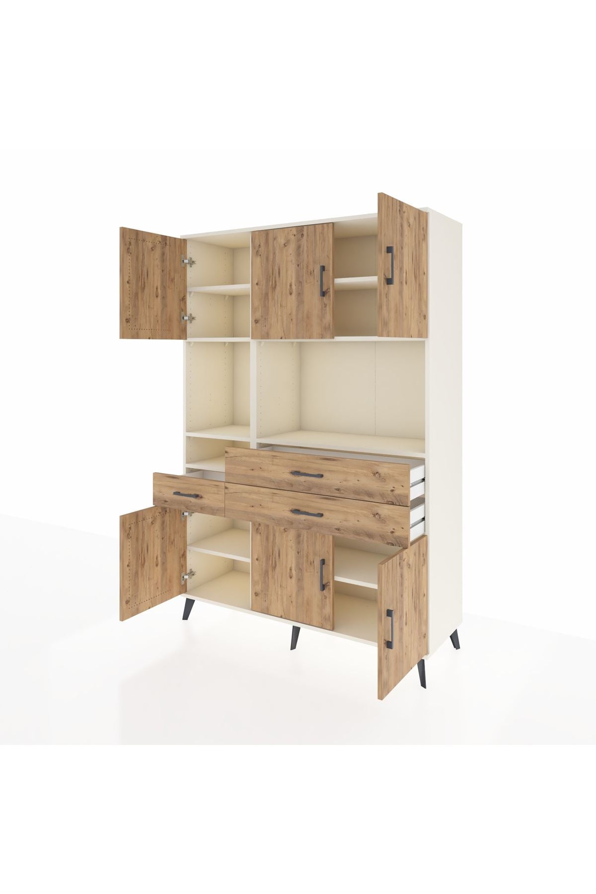 Hyperion Dolap 9 Raflı 3 Çekmeceli 6 Kapaklı 132x44x195 Aytaşı-Çam/Çam