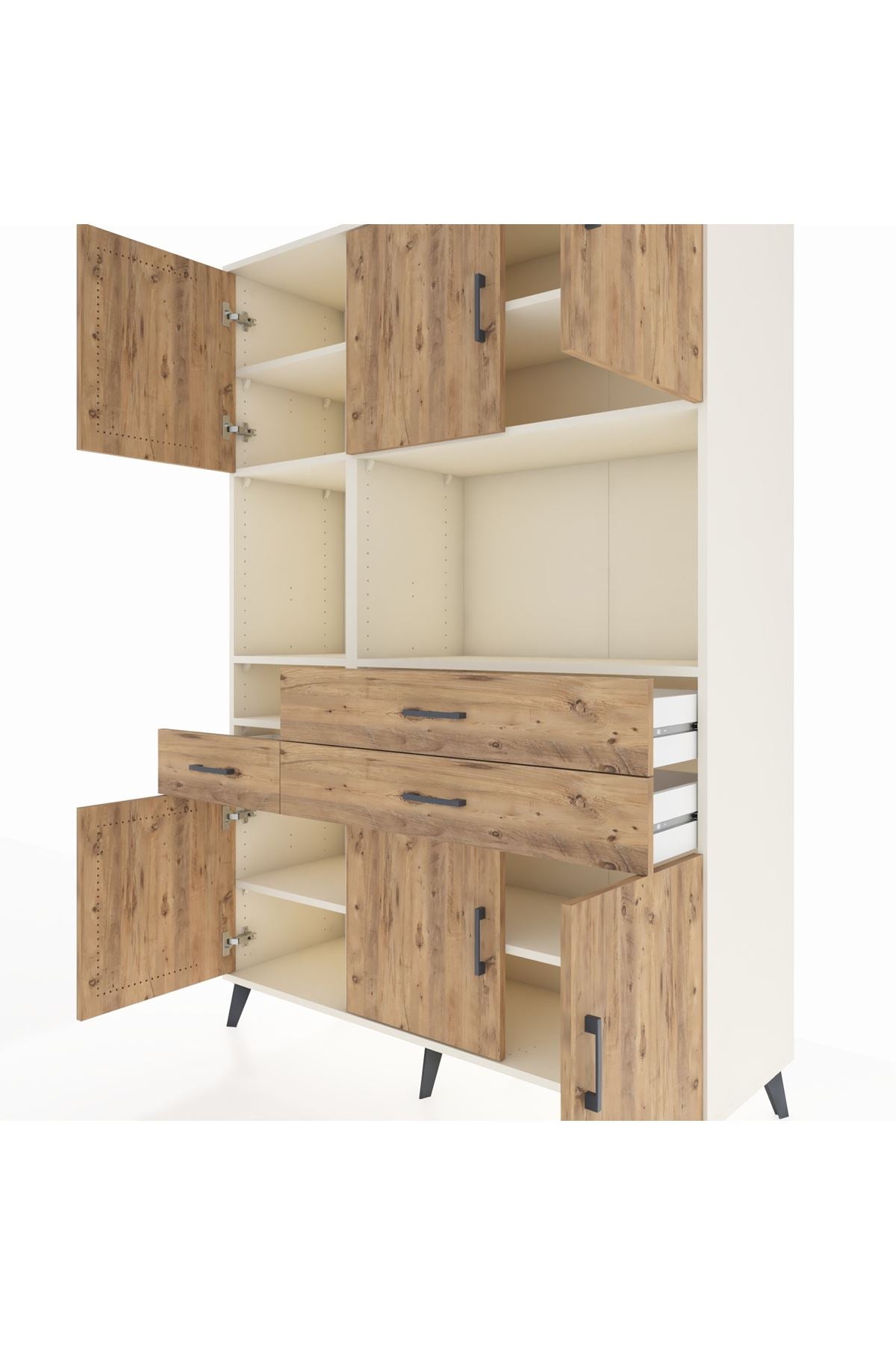 Hyperion Dolap 9 Raflı 3 Çekmeceli 6 Kapaklı 132x44x195 Aytaşı-Çam/Çam