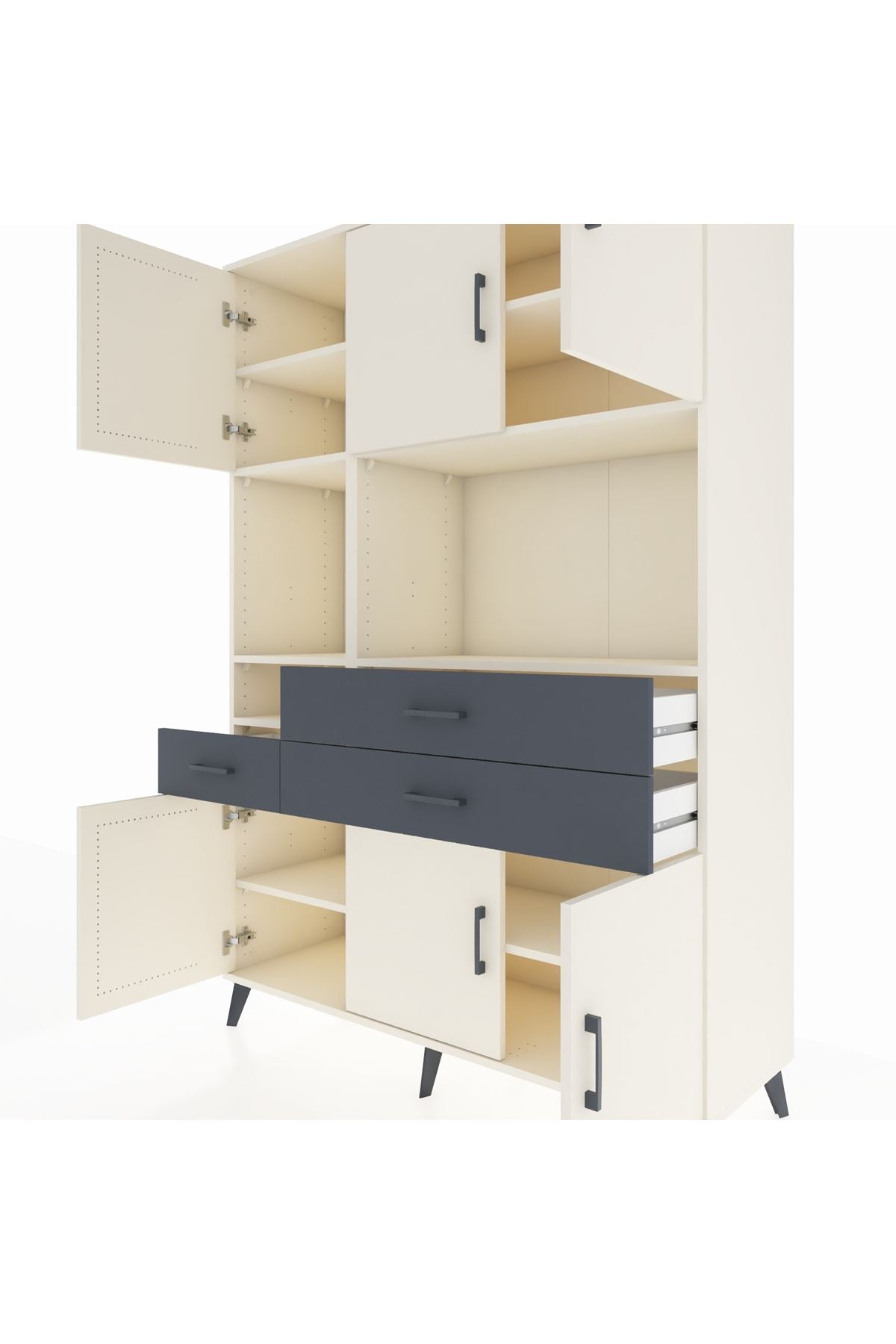 Hyperion Dolap 9 Raflı 3 Çekmeceli 6 Kapaklı 132x44x195 Aytaşı-Aytaşı/Antrasit