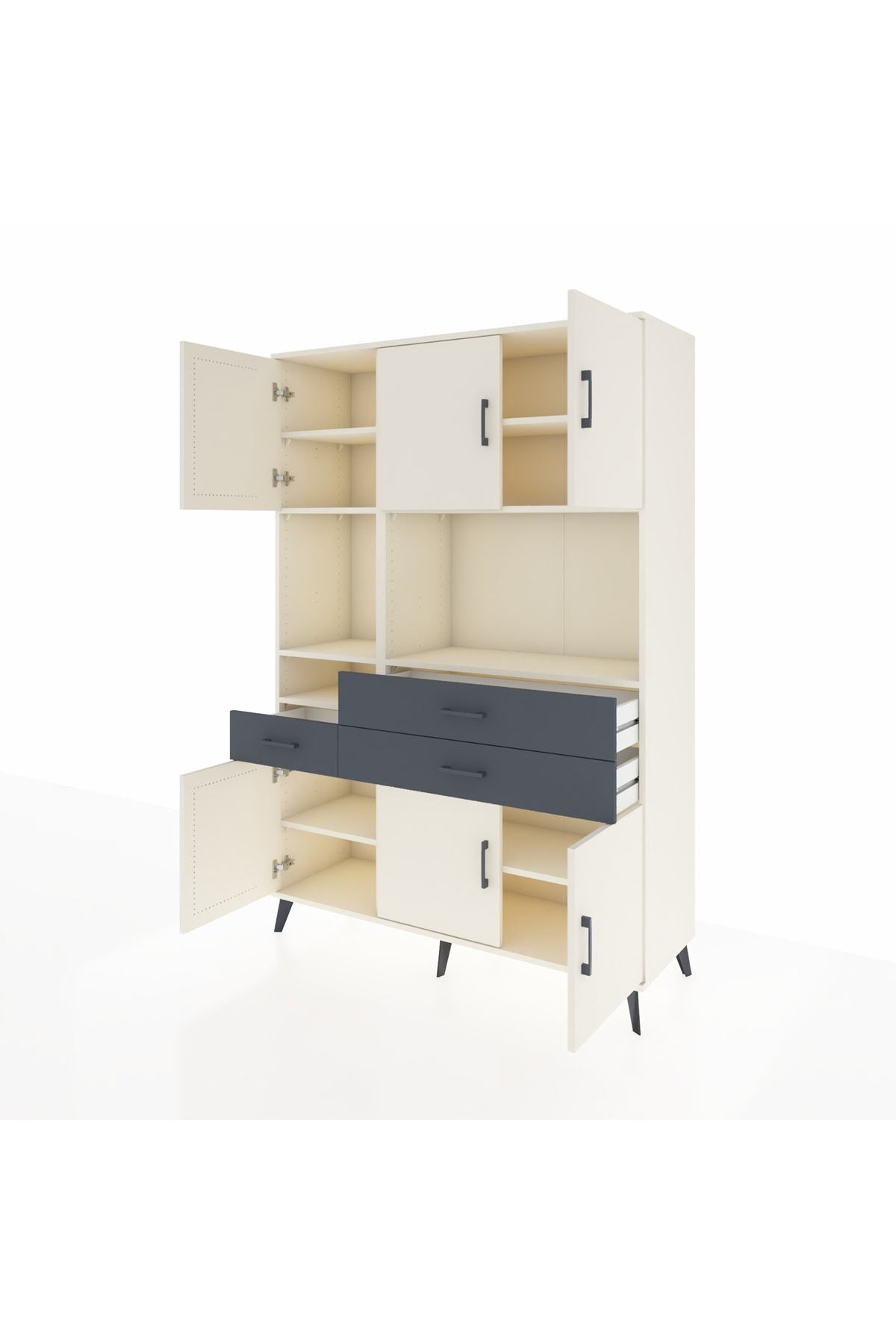 Hyperion Dolap 9 Raflı 3 Çekmeceli 6 Kapaklı 132x44x195 Aytaşı-Aytaşı/Antrasit