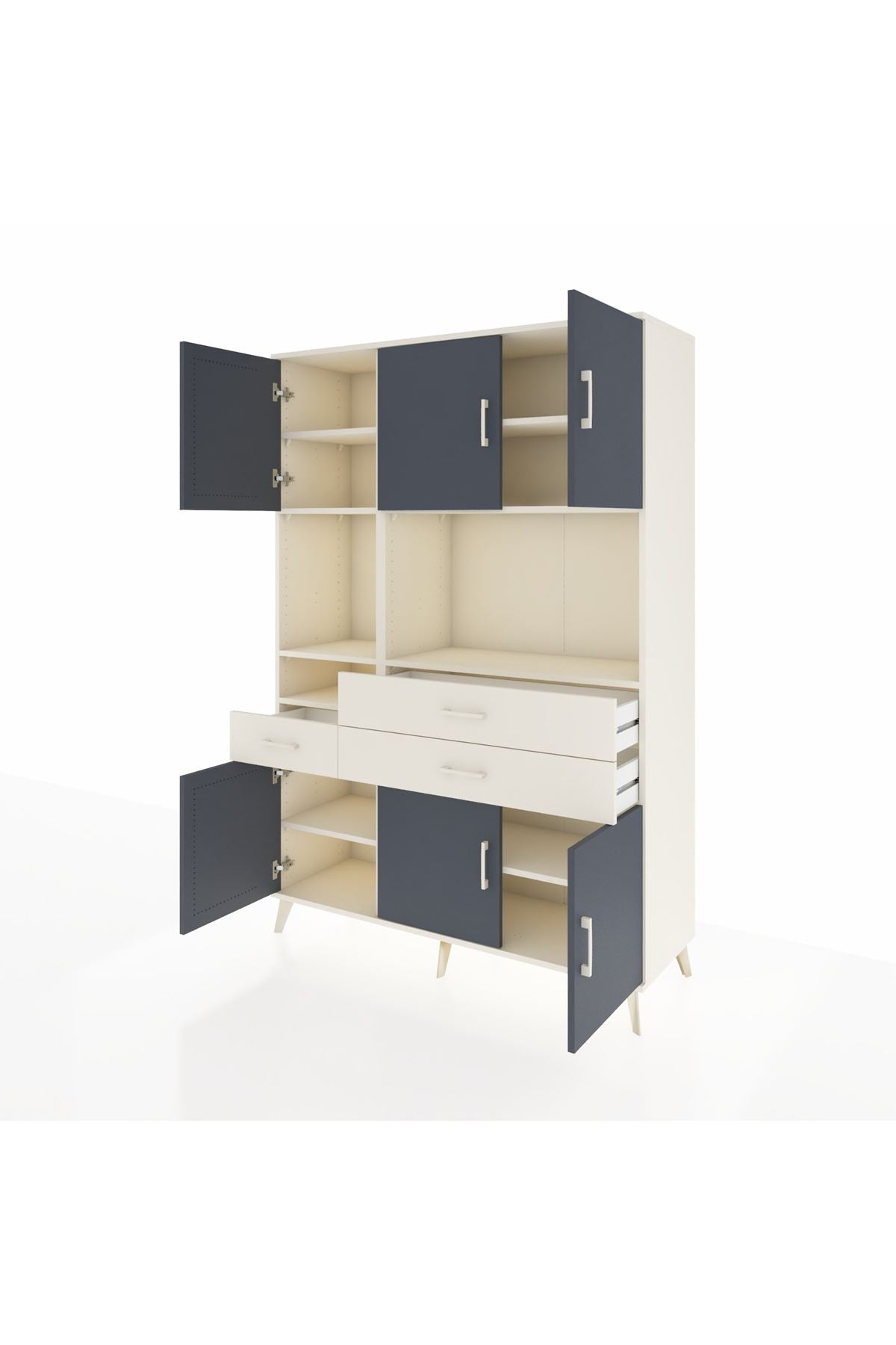 Hyperion Dolap 9 Raflı 3 Çekmeceli 6 Kapaklı 132x44x195 Aytaşı-Antrasit/Aytaşı