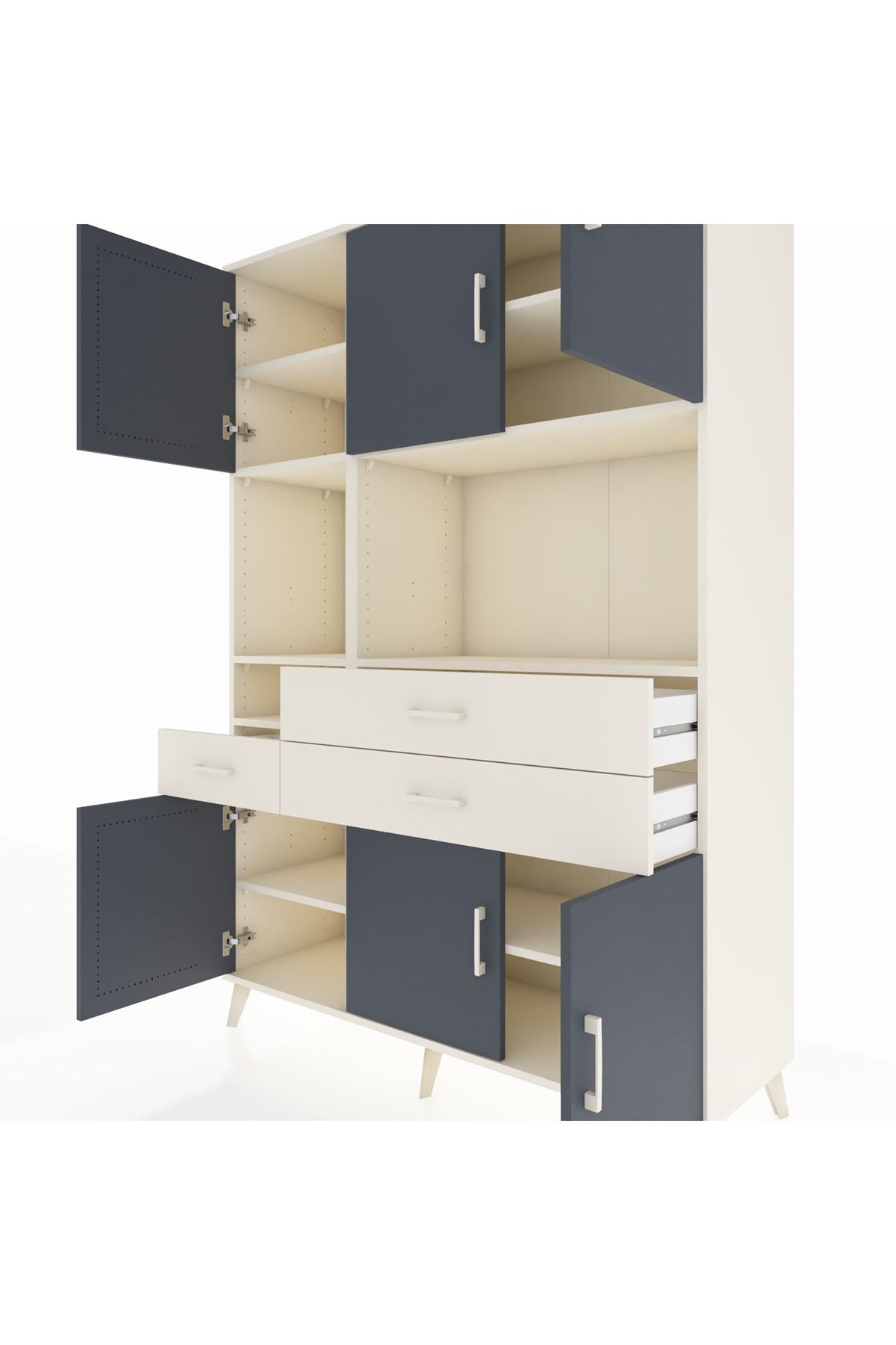 Hyperion Dolap 9 Raflı 3 Çekmeceli 6 Kapaklı 132x44x195 Aytaşı-Antrasit/Aytaşı