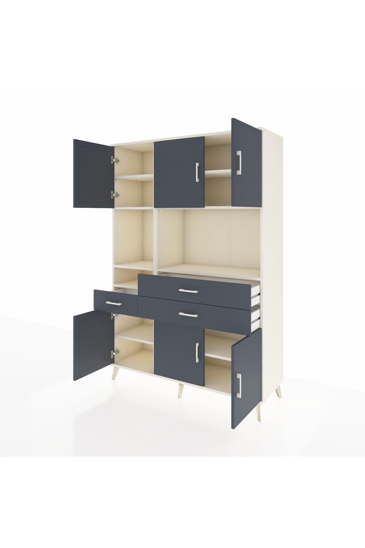 Hyperion Dolap 9 Raflı 3 Çekmeceli 6 Kapaklı 132x44x195 Aytaşı-Antrasit/Antrasit