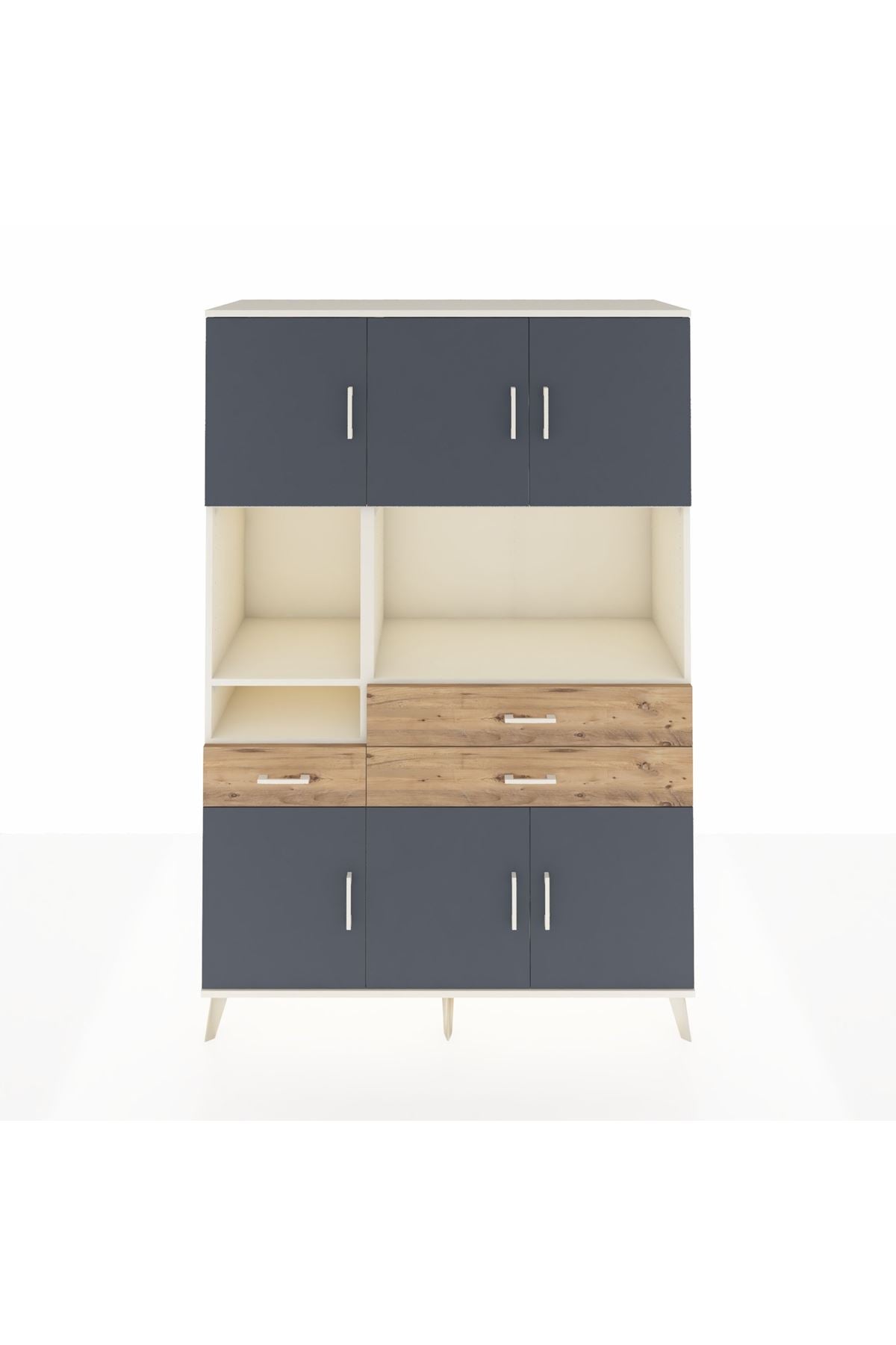 Hyperion Dolap 9 Raflı 3 Çekmeceli 6 Kapaklı 132x44x195 Aytaşı-Antrasit/Çam