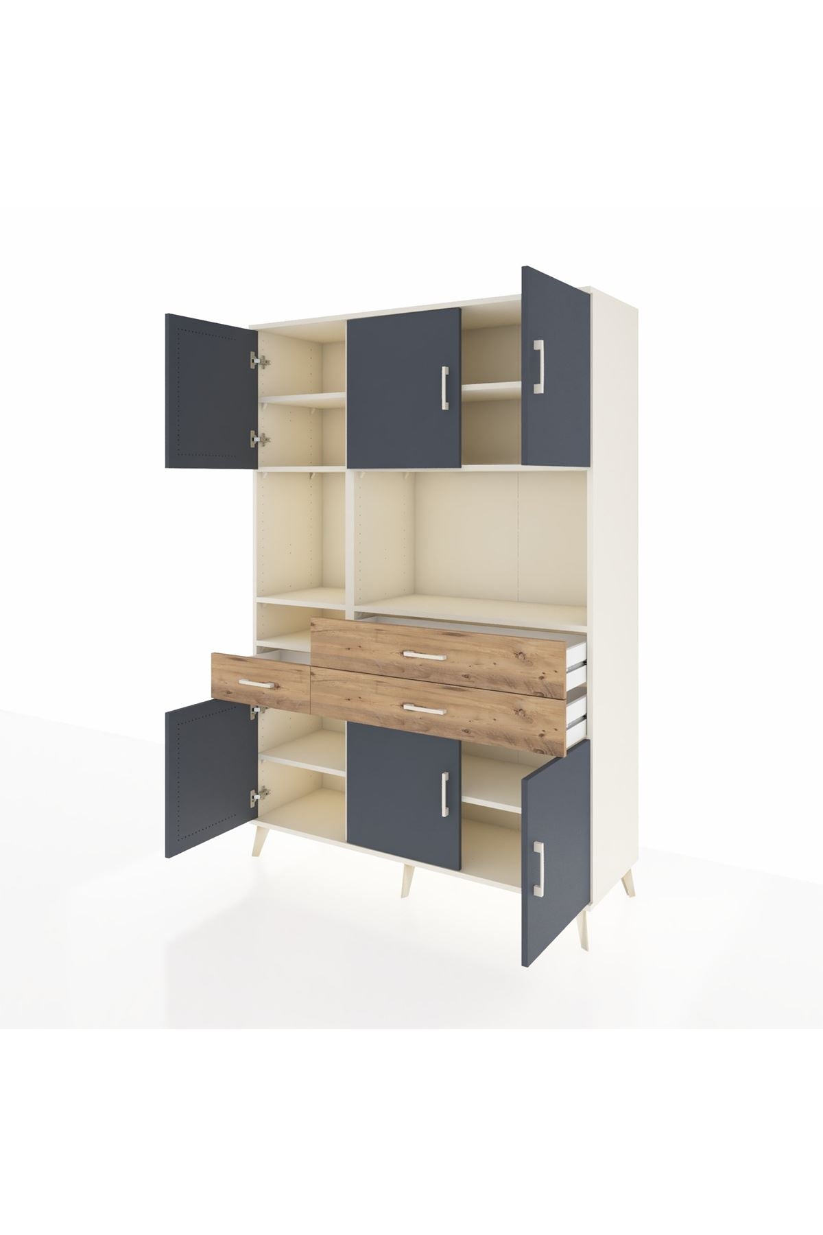 Hyperion Dolap 9 Raflı 3 Çekmeceli 6 Kapaklı 132x44x195 Aytaşı-Antrasit/Çam