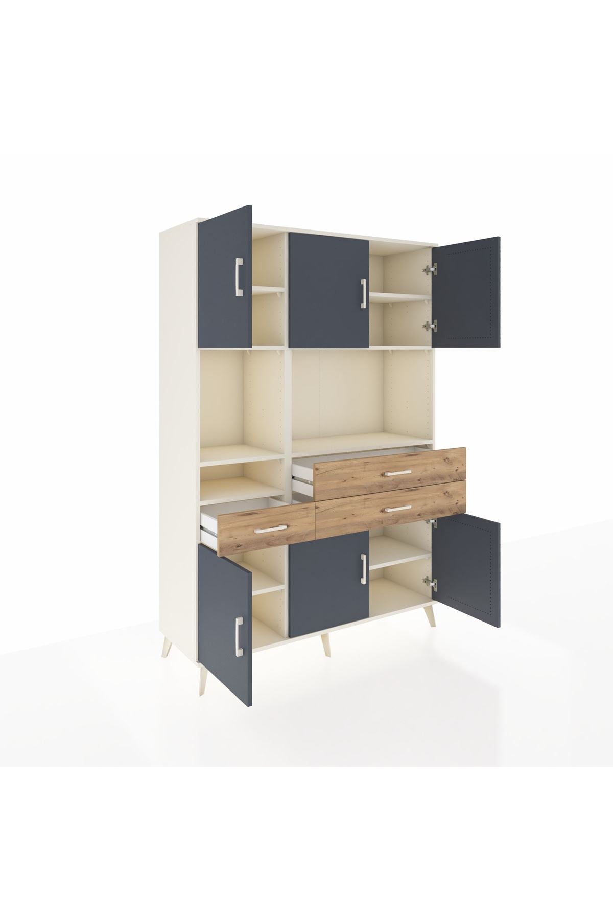 Hyperion Dolap 9 Raflı 3 Çekmeceli 6 Kapaklı 132x44x195 Aytaşı-Antrasit/Çam