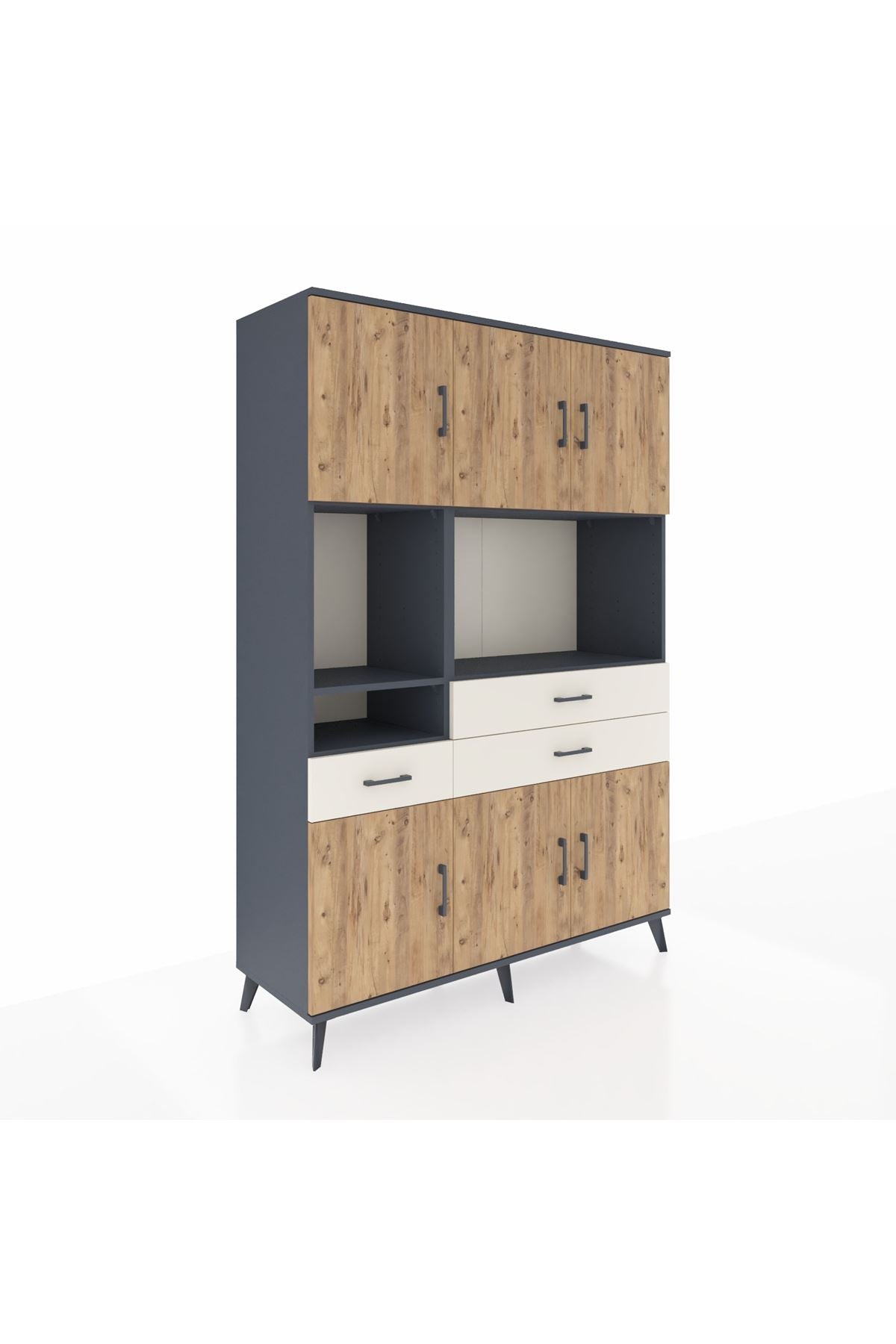 Hyperion Dolap 9 Raflı 3 Çekmeceli 6 Kapaklı 132x44x195 Antrasit-Çam/Aytaşı