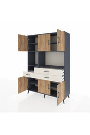 Hyperion Dolap 9 Raflı 3 Çekmeceli 6 Kapaklı 132x44x195 Antrasit-Çam/Aytaşı