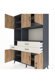 Hyperion Dolap 9 Raflı 3 Çekmeceli 6 Kapaklı 132x44x195 Antrasit-Çam/Aytaşı