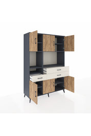 Hyperion Dolap 9 Raflı 3 Çekmeceli 6 Kapaklı 132x44x195 Antrasit-Çam/Aytaşı