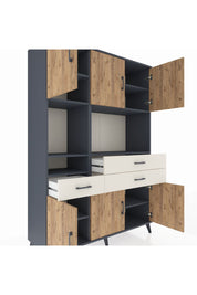 Hyperion Dolap 9 Raflı 3 Çekmeceli 6 Kapaklı 132x44x195 Antrasit-Çam/Aytaşı