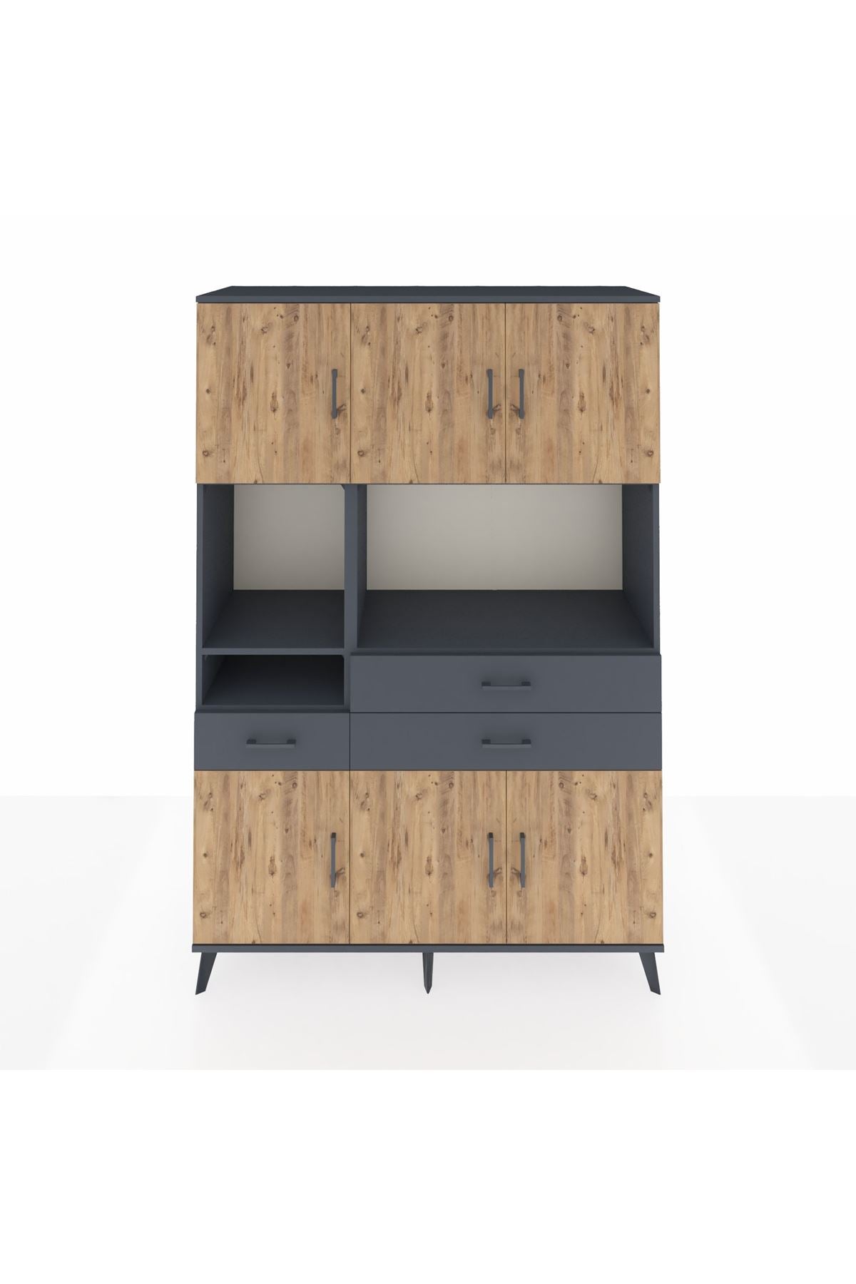 Hyperion Dolap 9 Raflı 3 Çekmeceli 6 Kapaklı 132x44x195 Antrasit-Çam/Antrasit