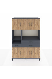 Hyperion Dolap 9 Raflı 3 Çekmeceli 6 Kapaklı 132x44x195 Antrasit-Çam/Antrasit