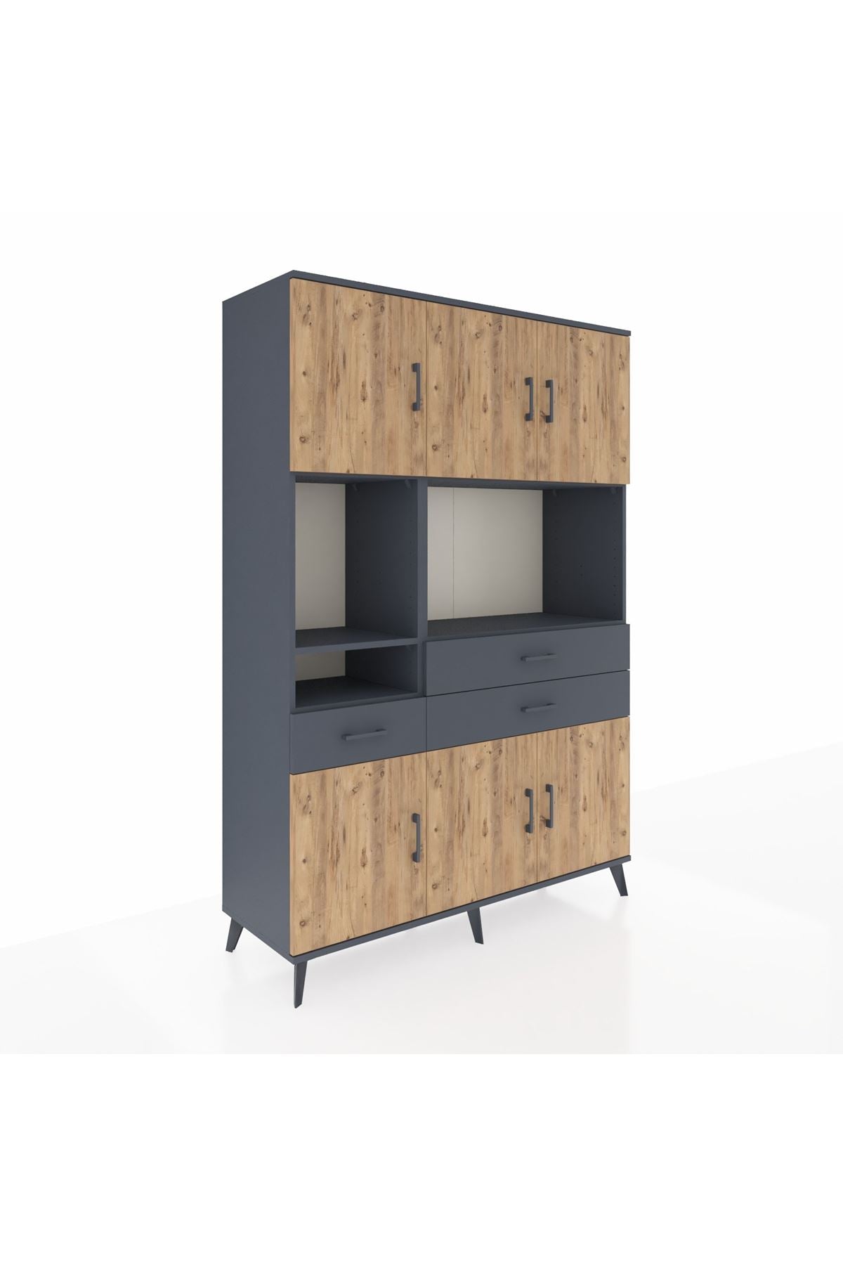 Hyperion Dolap 9 Raflı 3 Çekmeceli 6 Kapaklı 132x44x195 Antrasit-Çam/Antrasit