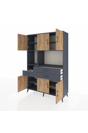 Hyperion Dolap 9 Raflı 3 Çekmeceli 6 Kapaklı 132x44x195 Antrasit-Çam/Antrasit