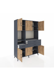 Hyperion Dolap 9 Raflı 3 Çekmeceli 6 Kapaklı 132x44x195 Antrasit-Çam/Antrasit