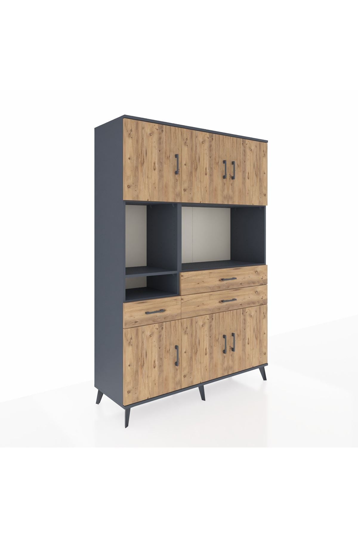 Hyperion Dolap 9 Raflı 3 Çekmeceli 6 Kapaklı 132x44x195 Antrasit-Çam/Çam