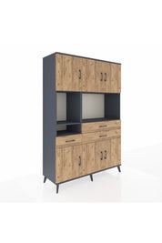 Hyperion Dolap 9 Raflı 3 Çekmeceli 6 Kapaklı 132x44x195 Antrasit-Çam/Çam