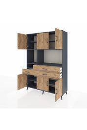 Hyperion Dolap 9 Raflı 3 Çekmeceli 6 Kapaklı 132x44x195 Antrasit-Çam/Çam