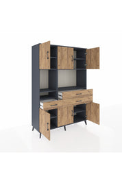 Hyperion Dolap 9 Raflı 3 Çekmeceli 6 Kapaklı 132x44x195 Antrasit-Çam/Çam