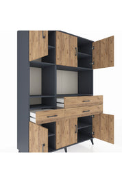 Hyperion Dolap 9 Raflı 3 Çekmeceli 6 Kapaklı 132x44x195 Antrasit-Çam/Çam