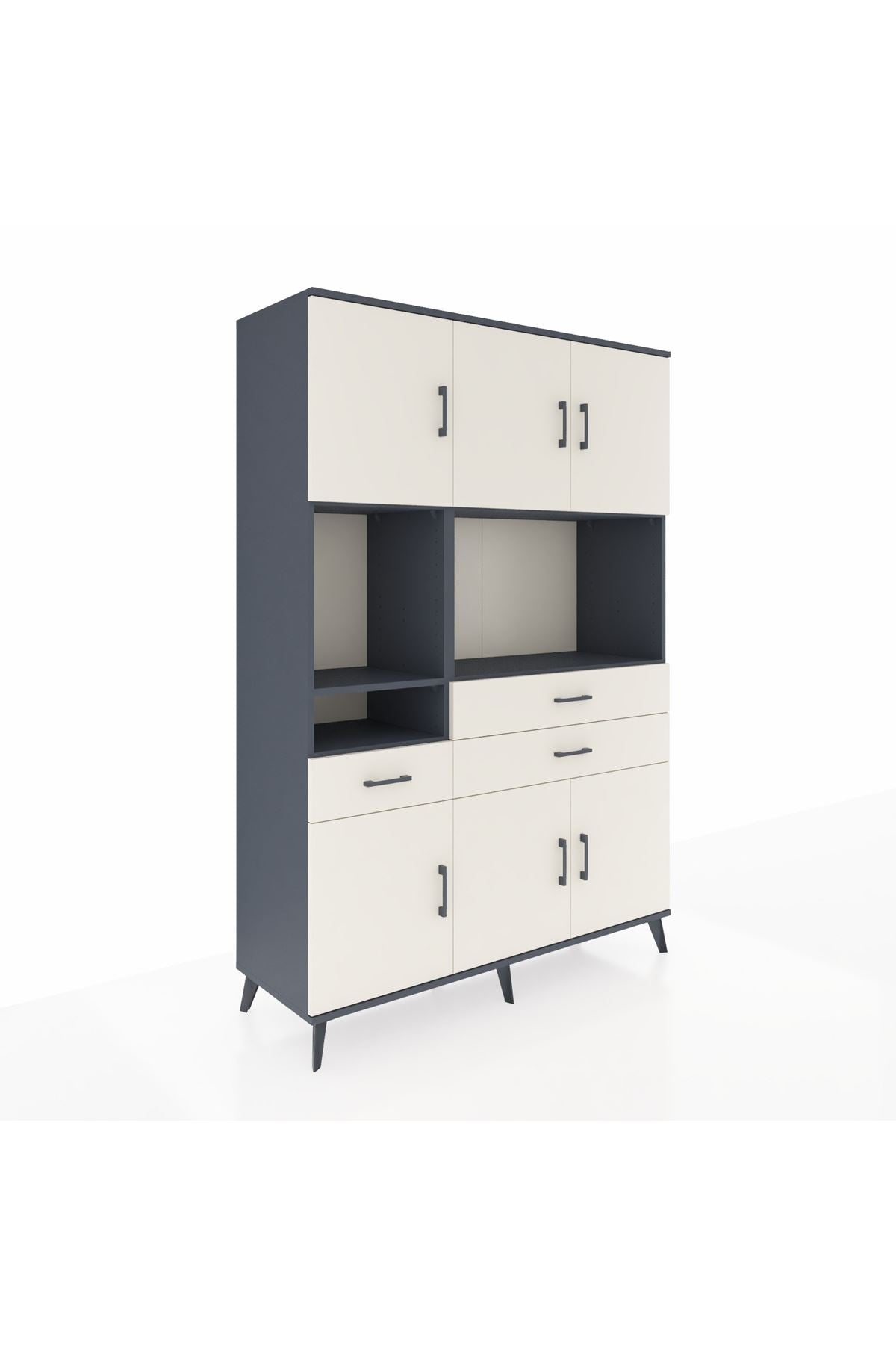 Hyperion Dolap 9 Raflı 3 Çekmeceli 6 Kapaklı 132x44x195 Antrasit-Aytaşı/Aytaşı