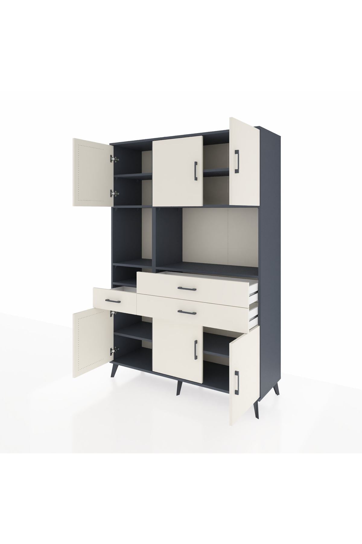 Hyperion Dolap 9 Raflı 3 Çekmeceli 6 Kapaklı 132x44x195 Antrasit-Aytaşı/Aytaşı
