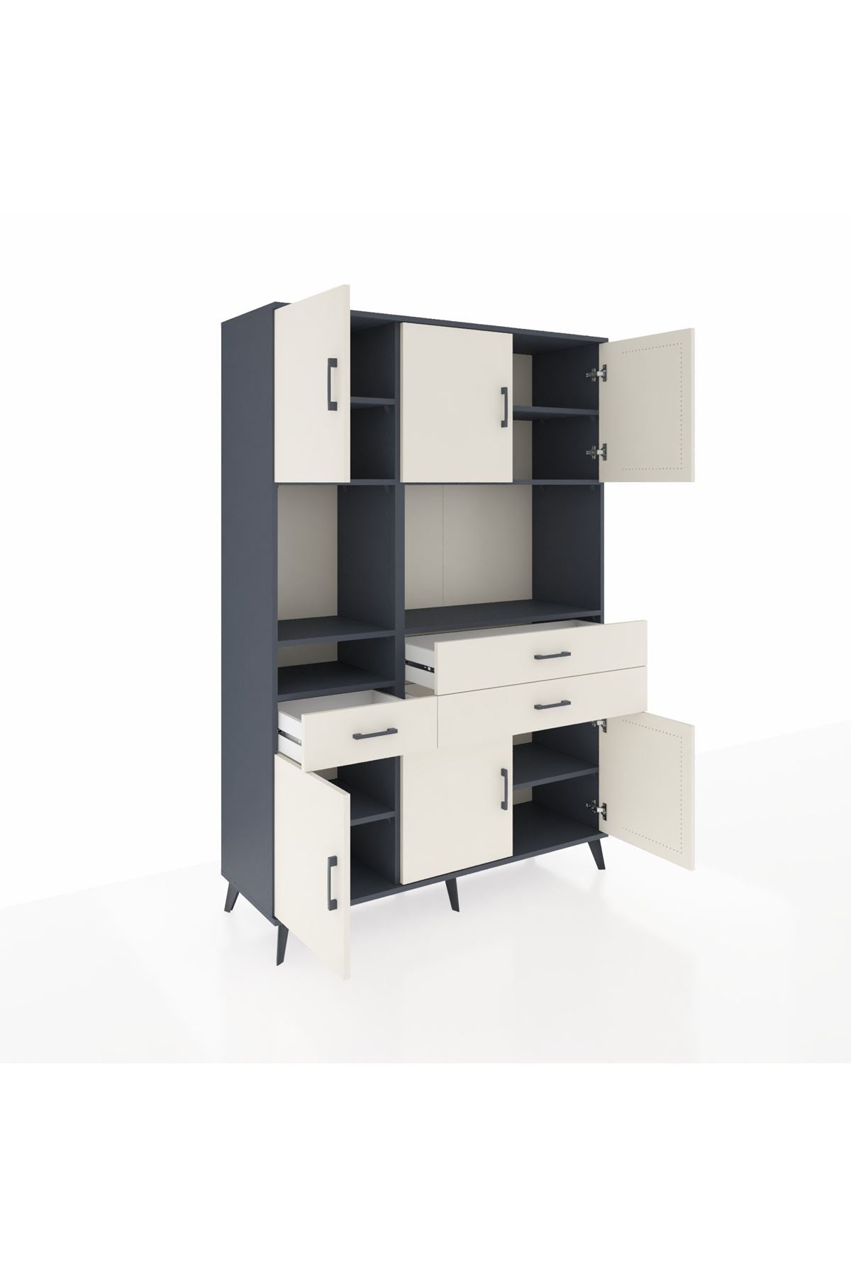 Hyperion Dolap 9 Raflı 3 Çekmeceli 6 Kapaklı 132x44x195 Antrasit-Aytaşı/Aytaşı