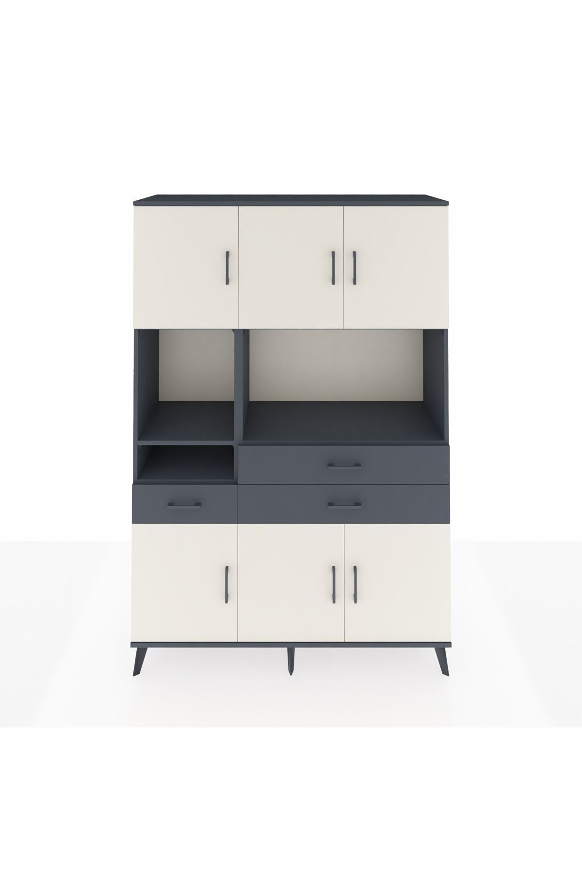 Hyperion Dolap 9 Raflı 3 Çekmeceli 6 Kapaklı 132x44x195 Antrasit-Aytaşı/Antrasit