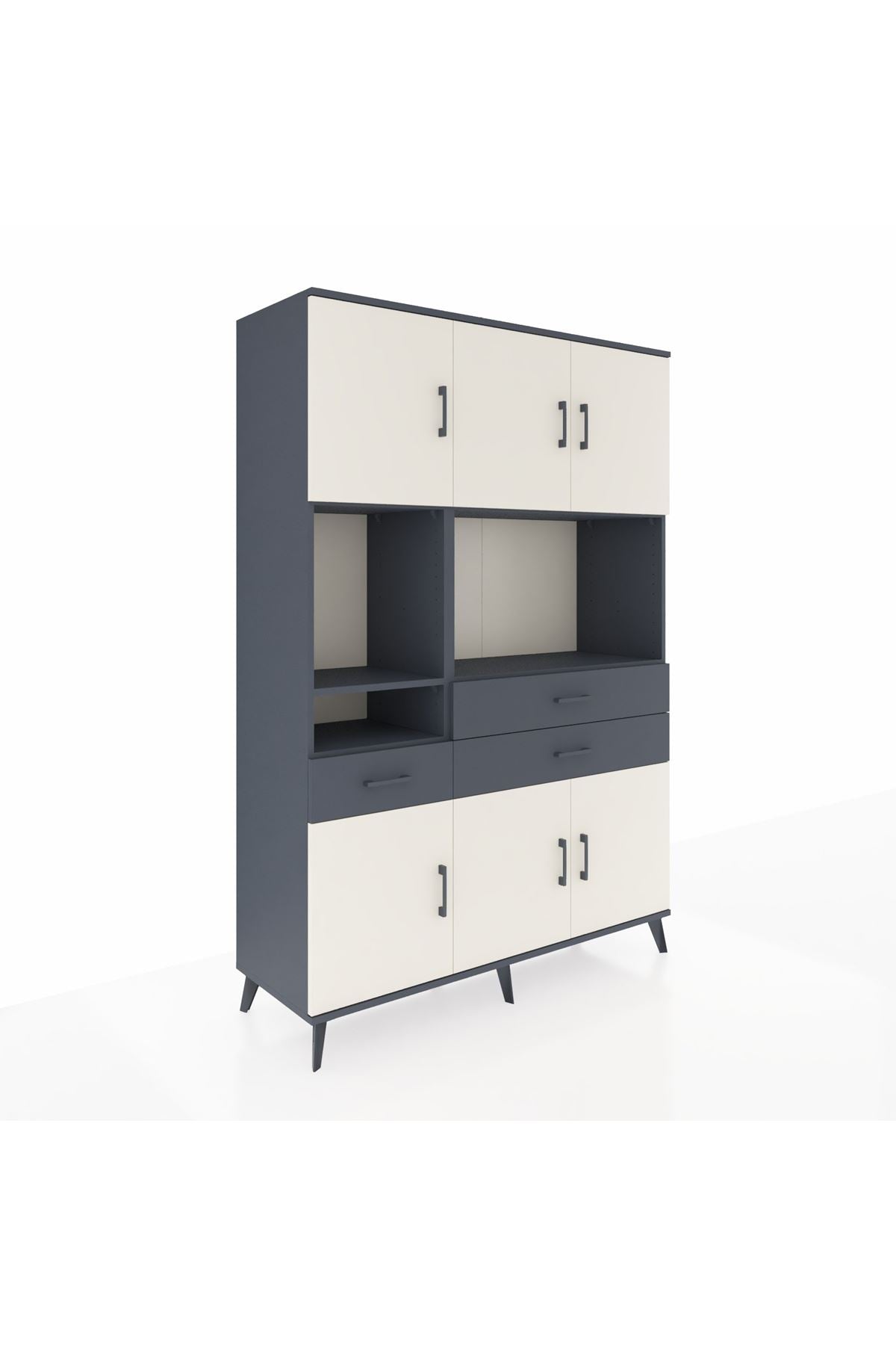 Hyperion Dolap 9 Raflı 3 Çekmeceli 6 Kapaklı 132x44x195 Antrasit-Aytaşı/Antrasit